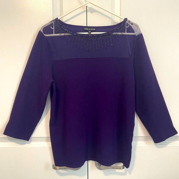 Cable & Gauge Purple Beaded Embellished Sweater Top XL - Picture 1 of 8